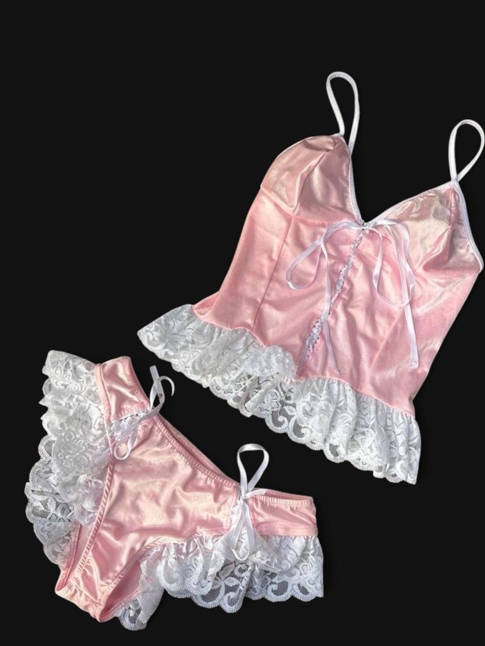 Vintage Pink Satin Lace Cami & Brief Set